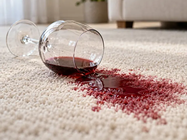Red wine spilled on a cream carpet